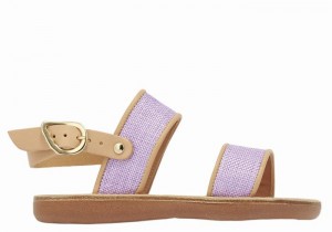 Kids' Ancient Greek Sandals Little Clio Rafia Soft Casual Sandals Purple Beige | QKQ9356YS