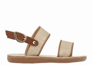 Kids' Ancient Greek Sandals Little Clio Rafia Soft Casual Sandals Beige Brown | MAK4640WZ