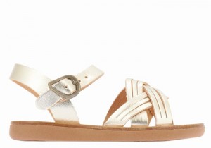 Kids' Ancient Greek Sandals Little Electra Soft Flat Sandals Gold White | NXK789RY