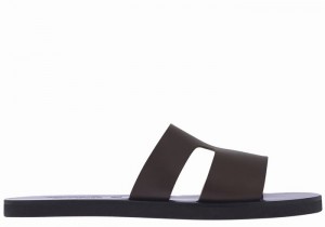 Men Ancient Greek Sandals Apteros Slide Sandals Chocolate | QBK64YX