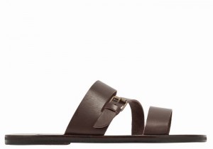 Men Ancient Greek Sandals Ifiklis Leather Slide Sandals Chocolate | KNA3160IE