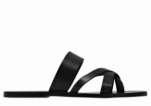 Men Ancient Greek Sandals Jason Leather Slide Sandals Black | TKK6281WL