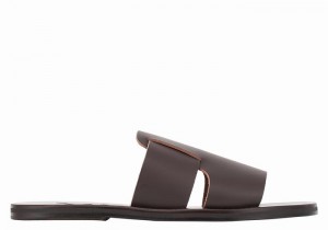 Men Ancient Greek Sandals Miltiadis Leather Slide Sandals Chocolate | SYO425ZA