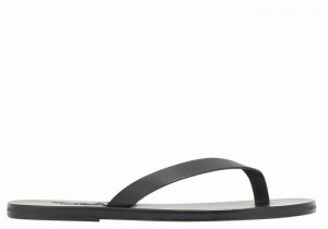 Men Ancient Greek Sandals Solon Leather Flip Flops Black | WWT37TJ