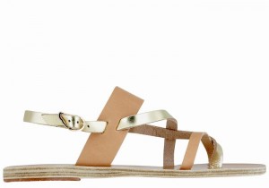 Women Ancient Greek Sandals Alethea Leather Back-Strap Sandals Beige Gold White | PBX8171ZQ