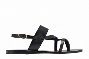 Women Ancient Greek Sandals Alethea Leather Back-Strap Sandals Black | QCE671SI