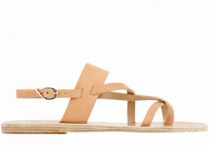 Women Ancient Greek Sandals Alethea Leather Back-Strap Sandals Beige | CML4453JH