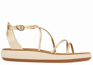 Women Ancient Greek Sandals Anastasia Comfort Ankle Strap Sandals Gold White | PPC1682YM