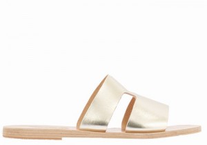 Women Ancient Greek Sandals Apteros Slide Sandals Gold White | CPH662ZG