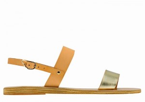 Women Ancient Greek Sandals Clio Back-Strap Sandals Beige Gold White | PNG7963QO