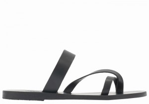 Women Ancient Greek Sandals Daphnae Leather Slide Sandals Black | LTB2938ER