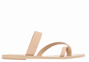 Women Ancient Greek Sandals Daphnae Leather Slide Sandals Beige | KTH8383LG