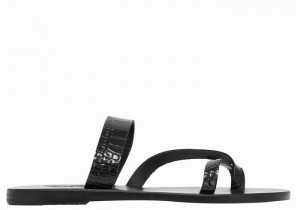 Women Ancient Greek Sandals Daphnae Slide Sandals Black | POB6424VC