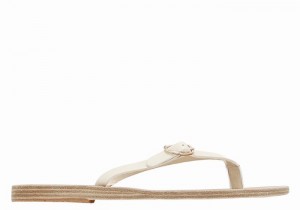 Women Ancient Greek Sandals Dihalo Leather Flip Flops White | RUC6368XH