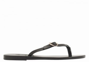 Women Ancient Greek Sandals Dihalo Leather Flip Flops Black | HMP5962HN