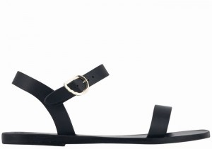 Women Ancient Greek Sandals Drama New Leather Casual Sandals Black | WYO9853GI