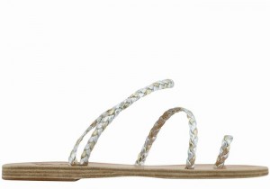 Women Ancient Greek Sandals Eleftheria Leather Braided Sandals Silver Gold White | WVC139VG