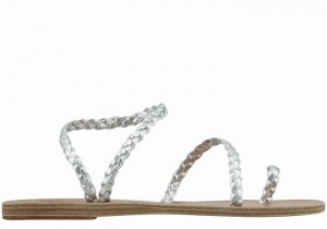 Women Ancient Greek Sandals Eleftheria Leather Braided Sandals Silver | LBE5464PU