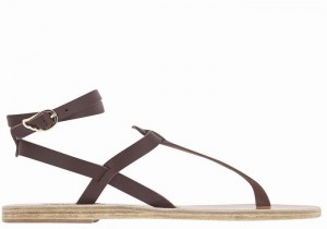 Women Ancient Greek Sandals Estia Leather Ankle Strap Sandals Coffee | IZS3422AL