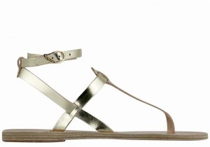 Women Ancient Greek Sandals Estia Leather Ankle Strap Sandals Gold White | YYY978DE