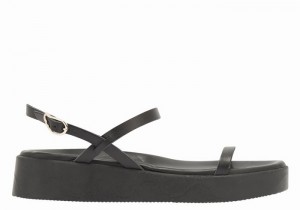 Women Ancient Greek Sandals Evriali Leather Platform Sandals Black | NID4492VW