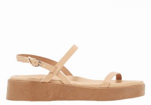 Women Ancient Greek Sandals Evriali Leather Platform Sandals Beige | MZT6961WW