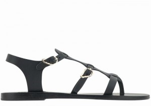 Women Ancient Greek Sandals Grace Kelly Leather Casual Sandals Black | NXC856HG