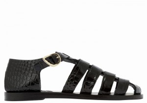 Women Ancient Greek Sandals Homeria Fisherman Sandals Black | PDO4356SL