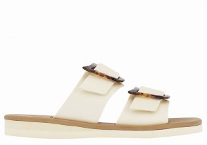 Women Ancient Greek Sandals Iaso Slide Sandals White | VTJ8143XB