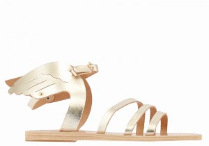 Women Ancient Greek Sandals Ikaria Leather Ankle Strap Sandals Gold White | BRO3464ZL