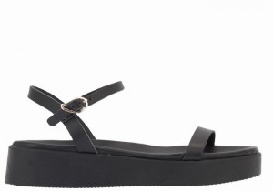 Women Ancient Greek Sandals Irida Leather Platform Sandals Black | EZB1111JO