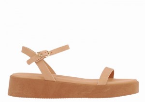 Women Ancient Greek Sandals Irida Leather Platform Sandals Beige | MYP8917IU