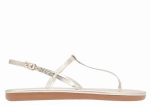 Women Ancient Greek Sandals Lito Flip Flop Back-Strap Sandals Gold White | KLK7280VB