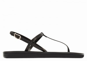 Women Ancient Greek Sandals Lito Flip Flop Back-Strap Sandals Black | RYH130ZU