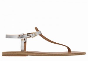 Women Ancient Greek Sandals Lito Flip Flop Leather Back-Strap Sandals Silver | RYF6223YX