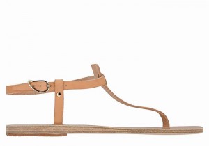 Women Ancient Greek Sandals Lito Flip Flop Leather Back-Strap Sandals Beige | LGD3451GG