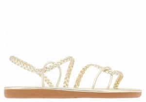 Women Ancient Greek Sandals Maya Braided Sandals Gold White | INX5296IQ