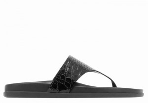 Women Ancient Greek Sandals Mera Footbed Flip Flops Black | OIO3732JF