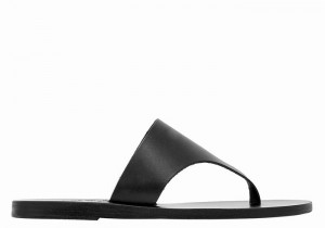 Women Ancient Greek Sandals Mera Leather Flip Flops Black | EHK5824WI