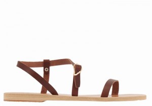 Women Ancient Greek Sandals Niove Leather Back-Strap Sandals Coffee | IOR2528RE