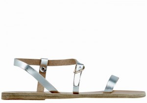 Women Ancient Greek Sandals Niove Leather Back-Strap Sandals Silver | ZDL5475OZ