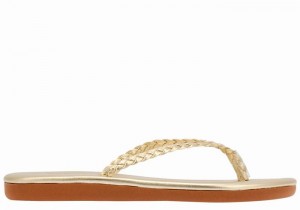 Women Ancient Greek Sandals Plage Flip Flop Braided Sandals Gold White | RLC1778WO