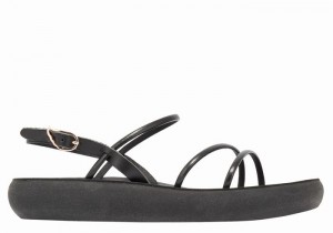 Women Ancient Greek Sandals Polis Back-Strap Sandals Black | IPD4578PZ