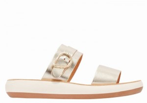 Women Ancient Greek Sandals Preveza Comfort Slide Sandals Gold White | VBZ9087NG