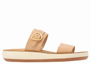 Women Ancient Greek Sandals Preveza Comfort Slide Sandals Beige | OIM8566AY