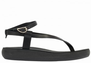 Women Ancient Greek Sandals Salomi Comfort Ankle Strap Sandals Black | IWQ6321LE