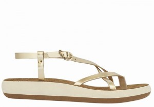 Women Ancient Greek Sandals Semele Comfort Back-Strap Sandals Gold White | RCE2275UY