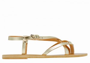 Women Ancient Greek Sandals Semele Leather Back-Strap Sandals Gold White | ANQ3868VX