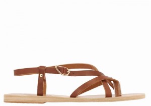 Women Ancient Greek Sandals Semele Leather Back-Strap Sandals Dark Brown | AHU854BW