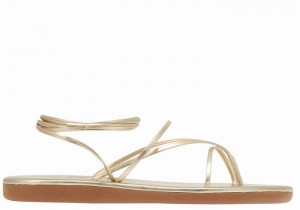 Women Ancient Greek Sandals String Gladiator Sandals Gold White | CWO6781FJ